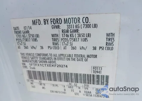 2014 Ford F-150 Xlt из США, поврежденный, VIN 1FTFX1CTXEKF29274